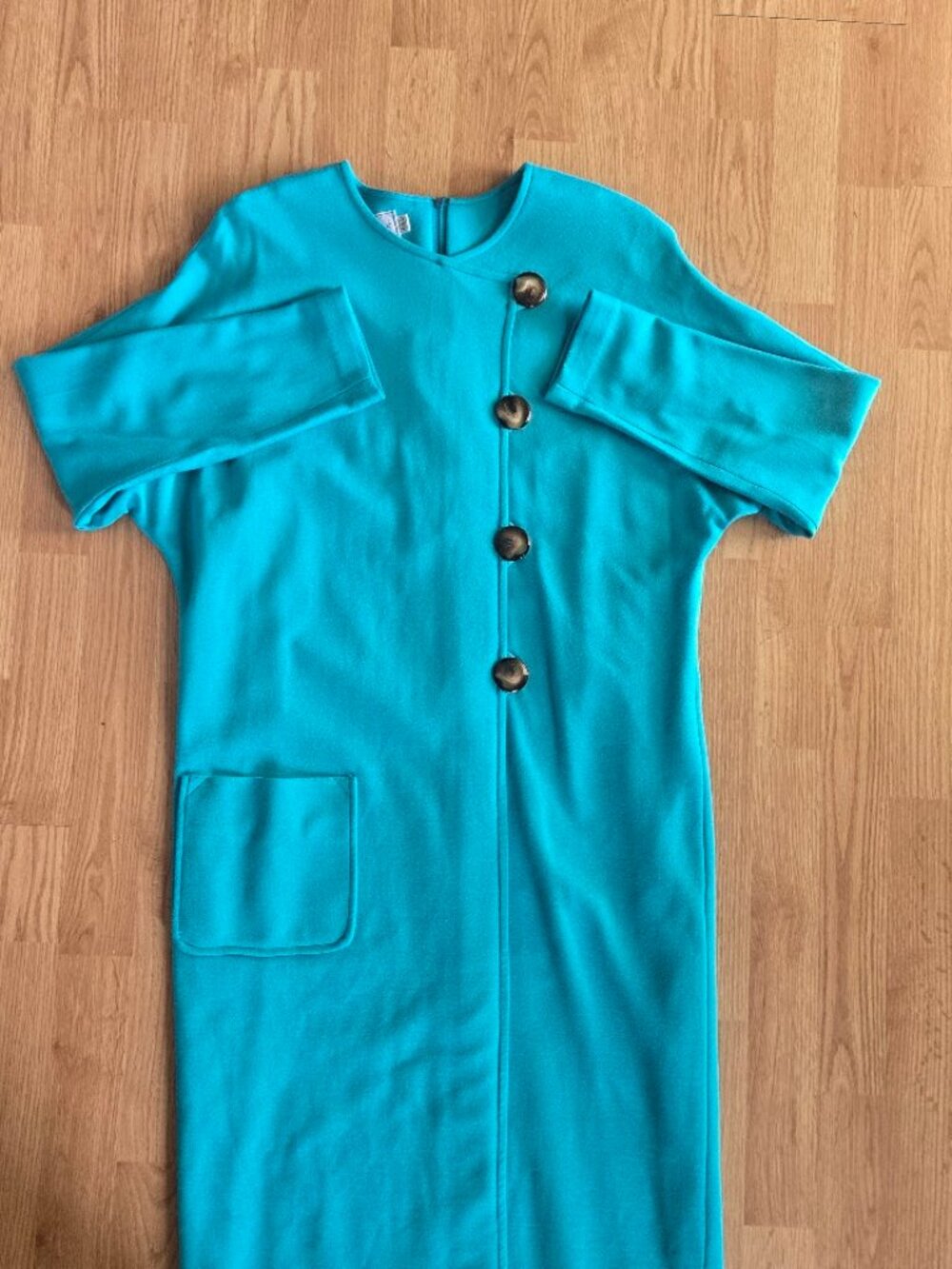 Vintage Howard Wolf Teal Dress Button Front Minimalist 80s USA